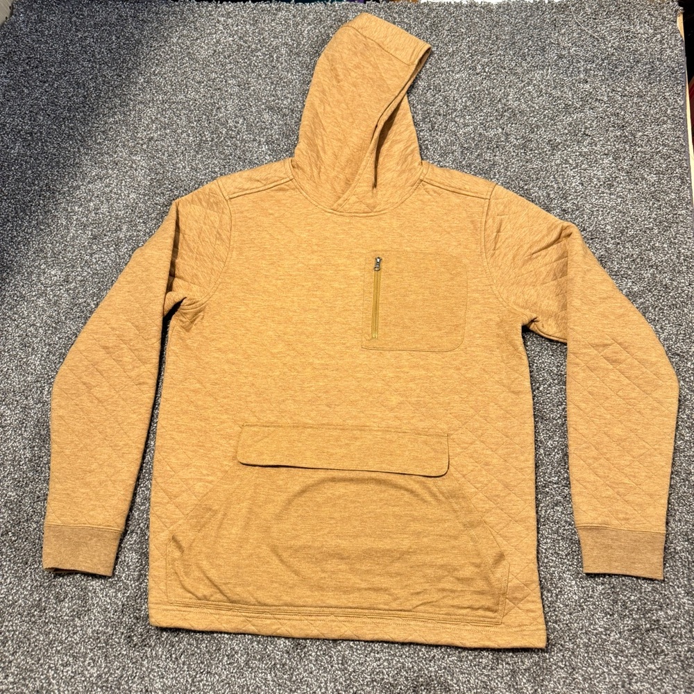 Marmot Pyles Peak Quilted Hoodie Sweatshirt Mens Tan Pullover Kangaroo Pocket M